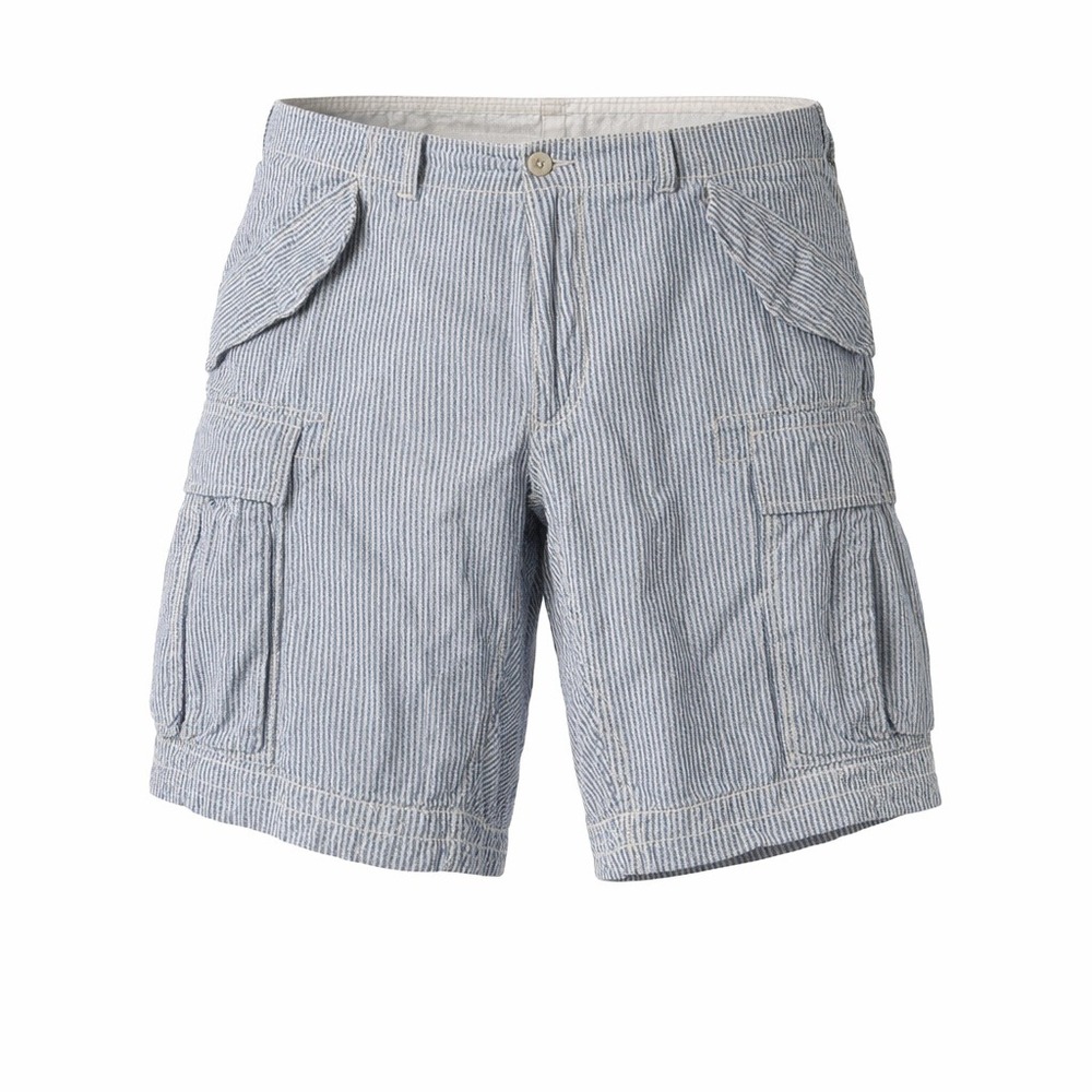 Polo Ralph Lauren Mens Seersucker Cargo Shorts Blue Striped Size 40 Inseam Loops